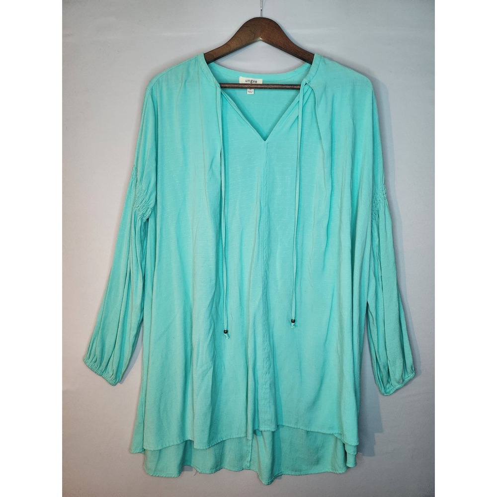 Umgee Tunic Top Medium Teal Green Pullover long sleeve Flowy